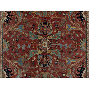 5'2"x7'2" Brick Red, Antiqued Fine Heriz Re-Creation with All Over Vines Design, Soft Pile, Hand Knotted, Hand Spun New Zealand Wool, Vegetable Dyes, Oriental Rug FWR549114