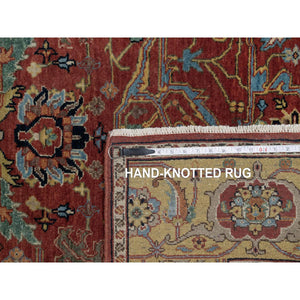 5'2"x7'2" Brick Red, Antiqued Fine Heriz Re-Creation with Star Medallion Design, Hand Spun New Zealand Wool, Hand Knotted, Soft and Plush, Oriental Rug FWR548358
