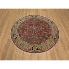 Load image into Gallery viewer, 6&#39;2&quot;x6&#39;2&quot; Barn Red, Antiqued Fine Heriz Re-Creation with All Over Vines Design, Hand Knotted, Hand Spun New Zealand Wool, Soft Pile, Vegetable Dyes, Round, Oriental Rug FWR549126