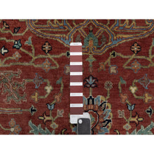 Load image into Gallery viewer, 6&#39;2&quot;x6&#39;2&quot; Barn Red, Antiqued Fine Heriz Re-Creation with All Over Vines Design, Hand Knotted, Hand Spun New Zealand Wool, Soft Pile, Vegetable Dyes, Round, Oriental Rug FWR549126