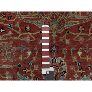 6'2"x6'2" Barn Red, Antiqued Fine Heriz Re-Creation with All Over Vines Design, Hand Knotted, Hand Spun New Zealand Wool, Soft Pile, Vegetable Dyes, Round, Oriental Rug FWR549126