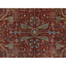Load image into Gallery viewer, 6&#39;2&quot;x6&#39;2&quot; Barn Red, Antiqued Fine Heriz Re-Creation with All Over Vines Design, Hand Knotted, Hand Spun New Zealand Wool, Soft Pile, Vegetable Dyes, Round, Oriental Rug FWR549126