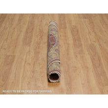 Load image into Gallery viewer, 6&#39;2&quot;x6&#39;2&quot; Barn Red, Antiqued Fine Heriz Re-Creation with All Over Vines Design, Hand Knotted, Hand Spun New Zealand Wool, Soft Pile, Vegetable Dyes, Round, Oriental Rug FWR549126