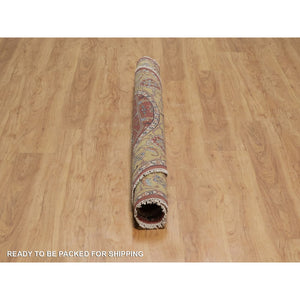 6'2"x6'2" Barn Red, Antiqued Fine Heriz Re-Creation with All Over Vines Design, Hand Knotted, Hand Spun New Zealand Wool, Soft Pile, Vegetable Dyes, Round, Oriental Rug FWR549126