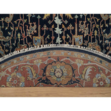 Load image into Gallery viewer, 7&#39;10&quot;x7&#39;10&quot; Midnight Blue, Antiqued Fine Heriz Re-creation With All Over Vines Design, Hand Knotted, Hand Spun New Zealand Wool, Vegetable Dyes, Round, Oriental Rug FWR549132