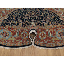 Load image into Gallery viewer, 7&#39;10&quot;x7&#39;10&quot; Midnight Blue, Antiqued Fine Heriz Re-creation With All Over Vines Design, Hand Knotted, Hand Spun New Zealand Wool, Vegetable Dyes, Round, Oriental Rug FWR549132