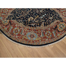 Load image into Gallery viewer, 7&#39;10&quot;x7&#39;10&quot; Midnight Blue, Antiqued Fine Heriz Re-creation With All Over Vines Design, Hand Knotted, Hand Spun New Zealand Wool, Vegetable Dyes, Round, Oriental Rug FWR549132
