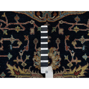 7'10"x7'10" Midnight Blue, Antiqued Fine Heriz Re-creation With All Over Vines Design, Hand Knotted, Hand Spun New Zealand Wool, Vegetable Dyes, Round, Oriental Rug FWR549132