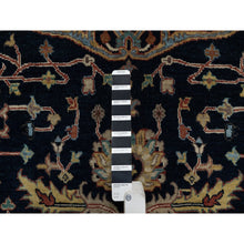 Load image into Gallery viewer, 7&#39;10&quot;x7&#39;10&quot; Midnight Blue, Antiqued Fine Heriz Re-creation With All Over Vines Design, Hand Knotted, Hand Spun New Zealand Wool, Vegetable Dyes, Round, Oriental Rug FWR549132