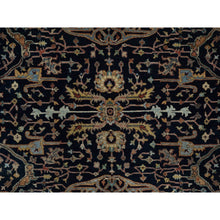 Load image into Gallery viewer, 7&#39;10&quot;x7&#39;10&quot; Midnight Blue, Antiqued Fine Heriz Re-creation With All Over Vines Design, Hand Knotted, Hand Spun New Zealand Wool, Vegetable Dyes, Round, Oriental Rug FWR549132