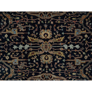 7'10"x7'10" Midnight Blue, Antiqued Fine Heriz Re-creation With All Over Vines Design, Hand Knotted, Hand Spun New Zealand Wool, Vegetable Dyes, Round, Oriental Rug FWR549132