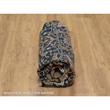 Load image into Gallery viewer, 7&#39;10&quot;x7&#39;10&quot; Midnight Blue, Antiqued Fine Heriz Re-creation With All Over Vines Design, Hand Knotted, Hand Spun New Zealand Wool, Vegetable Dyes, Round, Oriental Rug FWR549132