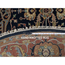 Load image into Gallery viewer, 7&#39;10&quot;x7&#39;10&quot; Midnight Blue, Antiqued Fine Heriz Re-creation With All Over Vines Design, Hand Knotted, Hand Spun New Zealand Wool, Vegetable Dyes, Round, Oriental Rug FWR549132