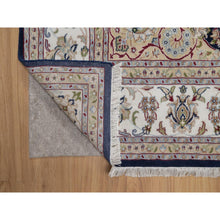 Load image into Gallery viewer, 7&#39;10&quot;x10&#39;3&quot; Midnight Blue, Nain with Flower Medallion Design, Soft Pile, Wool and Silk, Hand Knotted, 250 KPSI, Oriental Rug FWR549138