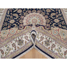 Load image into Gallery viewer, 7&#39;10&quot;x10&#39;3&quot; Midnight Blue, Nain with Flower Medallion Design, Soft Pile, Wool and Silk, Hand Knotted, 250 KPSI, Oriental Rug FWR549138