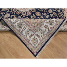 Load image into Gallery viewer, 7&#39;10&quot;x10&#39;3&quot; Midnight Blue, Nain with Flower Medallion Design, Soft Pile, Wool and Silk, Hand Knotted, 250 KPSI, Oriental Rug FWR549138
