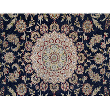Load image into Gallery viewer, 7&#39;10&quot;x10&#39;3&quot; Midnight Blue, Nain with Flower Medallion Design, Soft Pile, Wool and Silk, Hand Knotted, 250 KPSI, Oriental Rug FWR549138