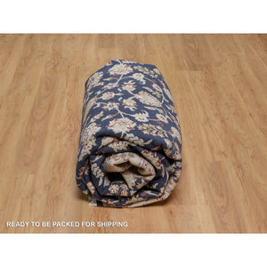 7'10"x10'3" Midnight Blue, Nain with Flower Medallion Design, Soft Pile, Wool and Silk, Hand Knotted, 250 KPSI, Oriental Rug FWR549138
