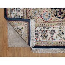Load image into Gallery viewer, 5&#39;10&quot;x9&#39;2&quot; Midnight Blue, Wool and Silk, Nain with Flower Medallion Design, 250 KPSI, Soft Pile, Hand Knotted, Oriental Rug FWR549144