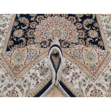 Load image into Gallery viewer, 5&#39;10&quot;x9&#39;2&quot; Midnight Blue, Wool and Silk, Nain with Flower Medallion Design, 250 KPSI, Soft Pile, Hand Knotted, Oriental Rug FWR549144