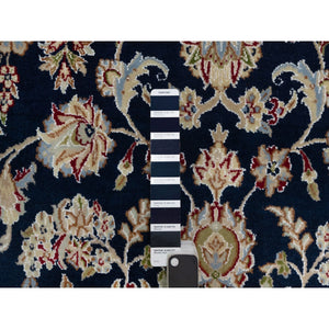 5'10"x9'2" Midnight Blue, Wool and Silk, Nain with Flower Medallion Design, 250 KPSI, Soft Pile, Hand Knotted, Oriental Rug FWR549144