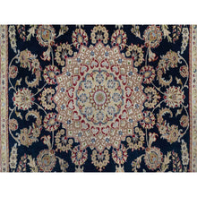Load image into Gallery viewer, 5&#39;10&quot;x9&#39;2&quot; Midnight Blue, Wool and Silk, Nain with Flower Medallion Design, 250 KPSI, Soft Pile, Hand Knotted, Oriental Rug FWR549144