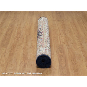 5'10"x9'2" Midnight Blue, Wool and Silk, Nain with Flower Medallion Design, 250 KPSI, Soft Pile, Hand Knotted, Oriental Rug FWR549144