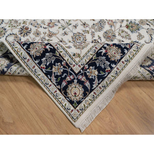 5'9"x9'2" Swan White, Wool And Silk, Nain With All Over Flower Design, Soft Pile, 250 Kpsi, Hand Knotted, Oriental Rug FWR549150