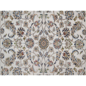 5'9"x9'2" Swan White, Wool And Silk, Nain With All Over Flower Design, Soft Pile, 250 Kpsi, Hand Knotted, Oriental Rug FWR549150