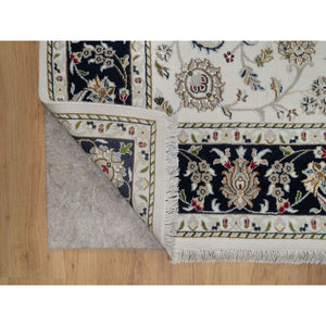 6'2"x9' Pearl White, Nain With All Over Flower Design, Wool And Silk, Soft Pile, 250 Kpsi, Hand Knotted, Oriental Rug FWR549156