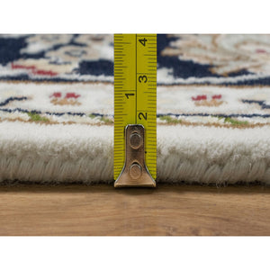 6'2"x9' Pearl White, Nain With All Over Flower Design, Wool And Silk, Soft Pile, 250 Kpsi, Hand Knotted, Oriental Rug FWR549156