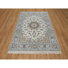 Load image into Gallery viewer, 5&#39;1&quot;x7&#39;2&quot; Pristine White, Nain with Flower Medallion Design, 250 KPSI, Soft Pile, Wool and Silk, Hand Knotted, Oriental Rug FWR549162