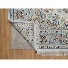 Load image into Gallery viewer, 5&#39;1&quot;x7&#39;2&quot; Pristine White, Nain with Flower Medallion Design, 250 KPSI, Soft Pile, Wool and Silk, Hand Knotted, Oriental Rug FWR549162