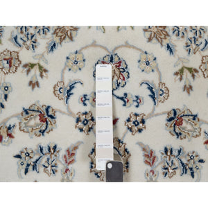 5'1"x7'2" Pristine White, Nain with Flower Medallion Design, 250 KPSI, Soft Pile, Wool and Silk, Hand Knotted, Oriental Rug FWR549162