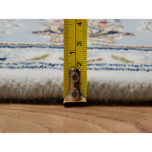 5'1"x7'2" Pristine White, Nain with Flower Medallion Design, 250 KPSI, Soft Pile, Wool and Silk, Hand Knotted, Oriental Rug FWR549162