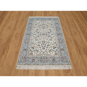 3'10"x6' Daisy White, Nain With All Over Flower Design, 250 Kpsi, Wool And Silk, Hand Knotted, Soft Pile, Oriental Rug FWR549168