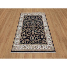 Load image into Gallery viewer, 4&#39;x6&#39; Midnight Blue, Nain with All Over Flower Design, Soft Pile, Wool and Silk, 250 KPSI, Hand Knotted, Oriental Rug FWR549174