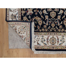 Load image into Gallery viewer, 4&#39;x6&#39; Midnight Blue, Nain with All Over Flower Design, Soft Pile, Wool and Silk, 250 KPSI, Hand Knotted, Oriental Rug FWR549174