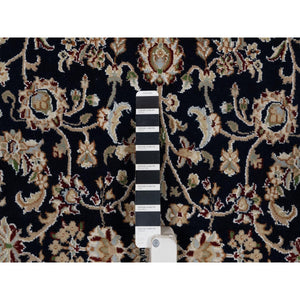 4'x6' Midnight Blue, Nain with All Over Flower Design, Soft Pile, Wool and Silk, 250 KPSI, Hand Knotted, Oriental Rug FWR549174
