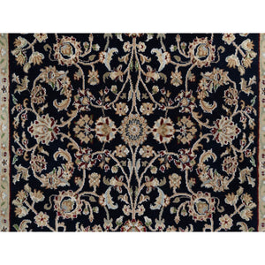 4'x6' Midnight Blue, Nain with All Over Flower Design, Soft Pile, Wool and Silk, 250 KPSI, Hand Knotted, Oriental Rug FWR549174