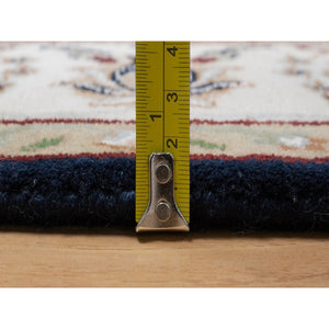 4'x6' Midnight Blue, Nain with All Over Flower Design, Soft Pile, Wool and Silk, 250 KPSI, Hand Knotted, Oriental Rug FWR549174