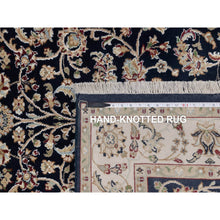 Load image into Gallery viewer, 4&#39;x6&#39; Midnight Blue, Nain With All Over Flower Design, Soft Pile, Wool And Silk, 250 Kpsi, Hand Knotted, Oriental Rug FWR549174