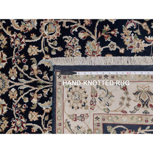 4'x6' Midnight Blue, Nain With All Over Flower Design, Soft Pile, Wool And Silk, 250 Kpsi, Hand Knotted, Oriental Rug FWR549174