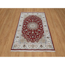 Load image into Gallery viewer, 4&#39;x6&#39;1&quot; Currant Red, Nain with Flower Medallion Design, Hand Knotted, Wool and Silk, 250 KPSI, Soft Pile, Oriental Rug FWR549180