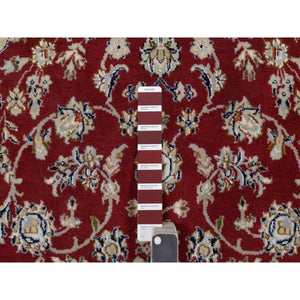 4'x6'1" Currant Red, Nain with Flower Medallion Design, Hand Knotted, Wool and Silk, 250 KPSI, Soft Pile, Oriental Rug FWR549180