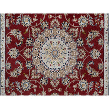 Load image into Gallery viewer, 4&#39;x6&#39;1&quot; Currant Red, Nain with Flower Medallion Design, Hand Knotted, Wool and Silk, 250 KPSI, Soft Pile, Oriental Rug FWR549180