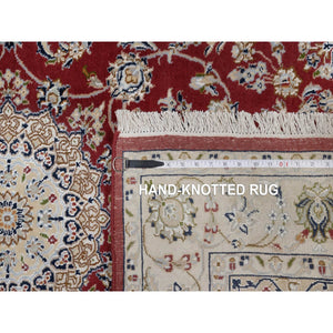 4'x6'1" Currant Red, Nain With Flower Medallion Design, Hand Knotted, Wool And Silk, 250 Kpsi, Soft Pile, Oriental Rug FWR549180