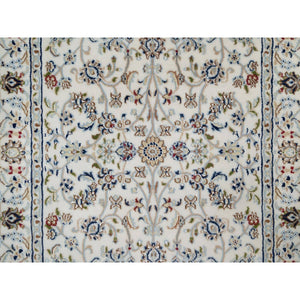 3'3"x5'3" Whisper White, Nain with All Over Flower Pattern, Wool and Silk, Hand Knotted, Soft Pile, 250 KPSI, Oriental Rug FWR549186