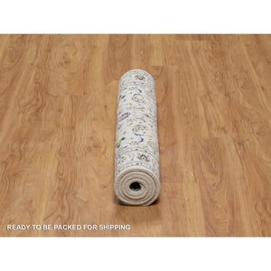 3'3"x5'3" Whisper White, Nain with All Over Flower Pattern, Wool and Silk, Hand Knotted, Soft Pile, 250 KPSI, Oriental Rug FWR549186