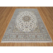 Load image into Gallery viewer, 8&#39;x10&#39;1&quot; Winter White, Nain with Flower Medallion Design, 250 KPSI, Wool and Silk, Soft Pile, Hand Knotted, Oriental Rug FWR549192